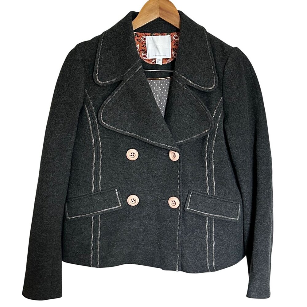 Anthropologie Ett:twa Gray Cropped Peacoat Jacket Double Breasted Size 6